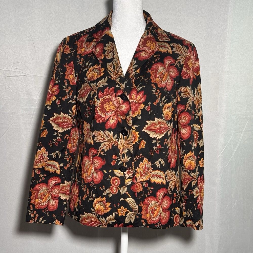 Talbots Petites Womens 2 Floral Blazer Black Fall Botanical Career Jacket